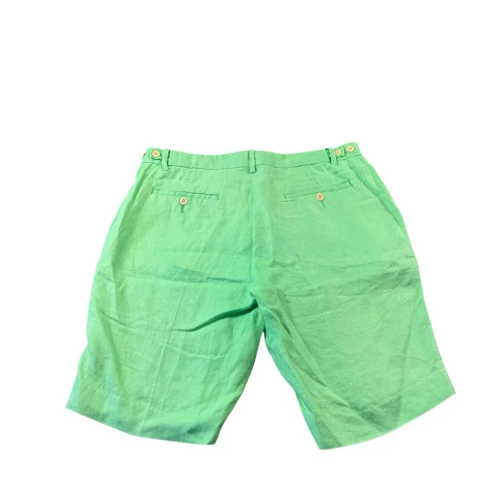 Polo Ralph Lauren VTG Green Side Tab Pure Linen Pleated Men's Short Size 34 Mint